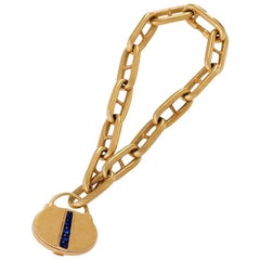 Cartier Paris 1960's Gold Link Bracelet with Sapphire and Gold Padlock