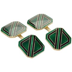 Tiffany & Co. 1920's Art Deco Gold and Enamel Cufflinks 4