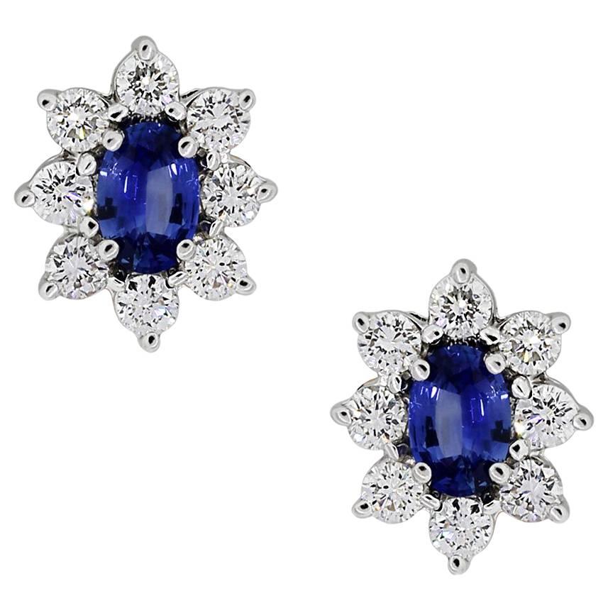 Diamond Sapphire White Gold Cluster Earrings