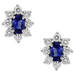 Diamond Sapphire White Gold Cluster Earrings