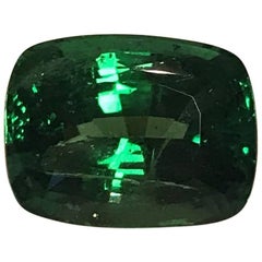 Rare 13.45 Carat Cushion Cut Fine Tsavorite Green Garnet
