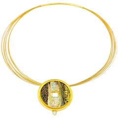 Marilyn Druin Cloisonné Enamel Gold and Diamond Pendant Brooch