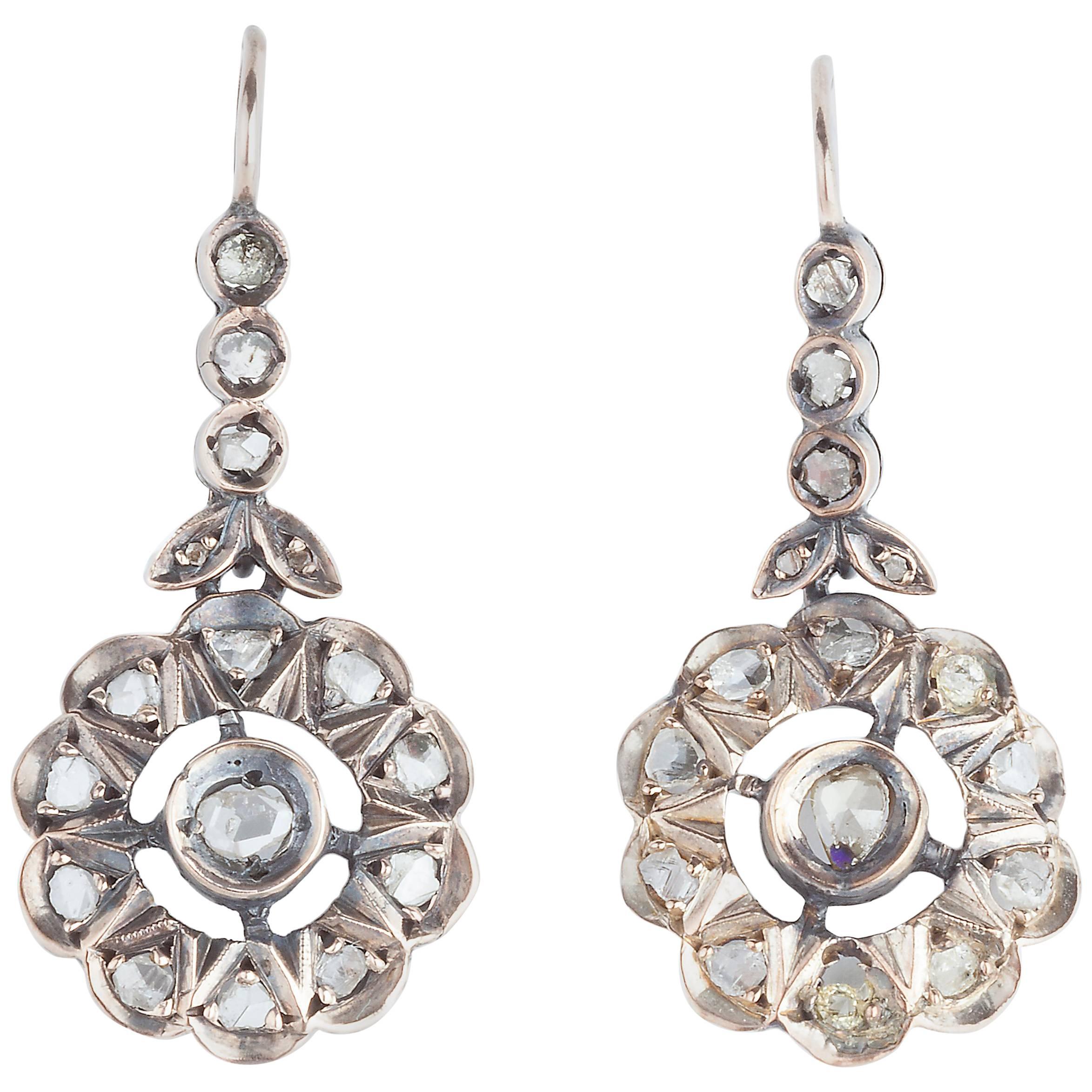 Edwardian Rose Cut Diamond Earrings For Sale