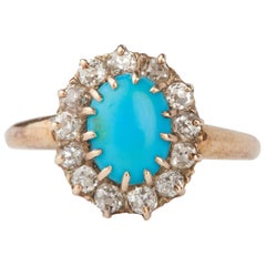 Antique Turquoise and Diamond Victorian Ring