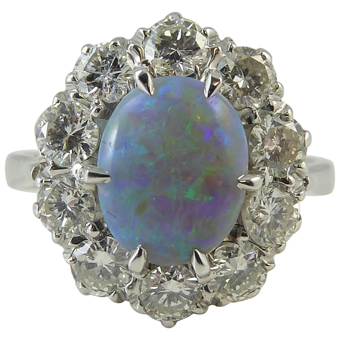 Pre-Owned Opal and Diamond Cluster Ring