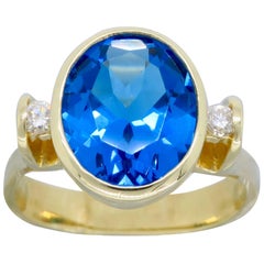 Blue Topaz Diamond Yellow Gold Ring 