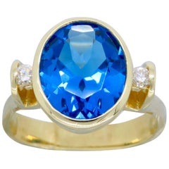 Blue Topaz Diamond Yellow Gold Ring 2