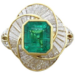 Retro Estate Emerald Diamond Gold Ring