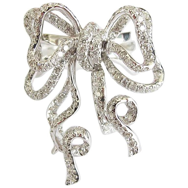 Diamond Ribbon Bow Statement Ring For Sale at 1stdibs
