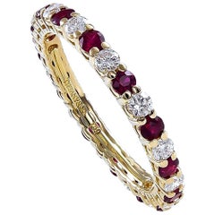 Tiffany & Co. Ruby Diamond Gold Band Ring 10