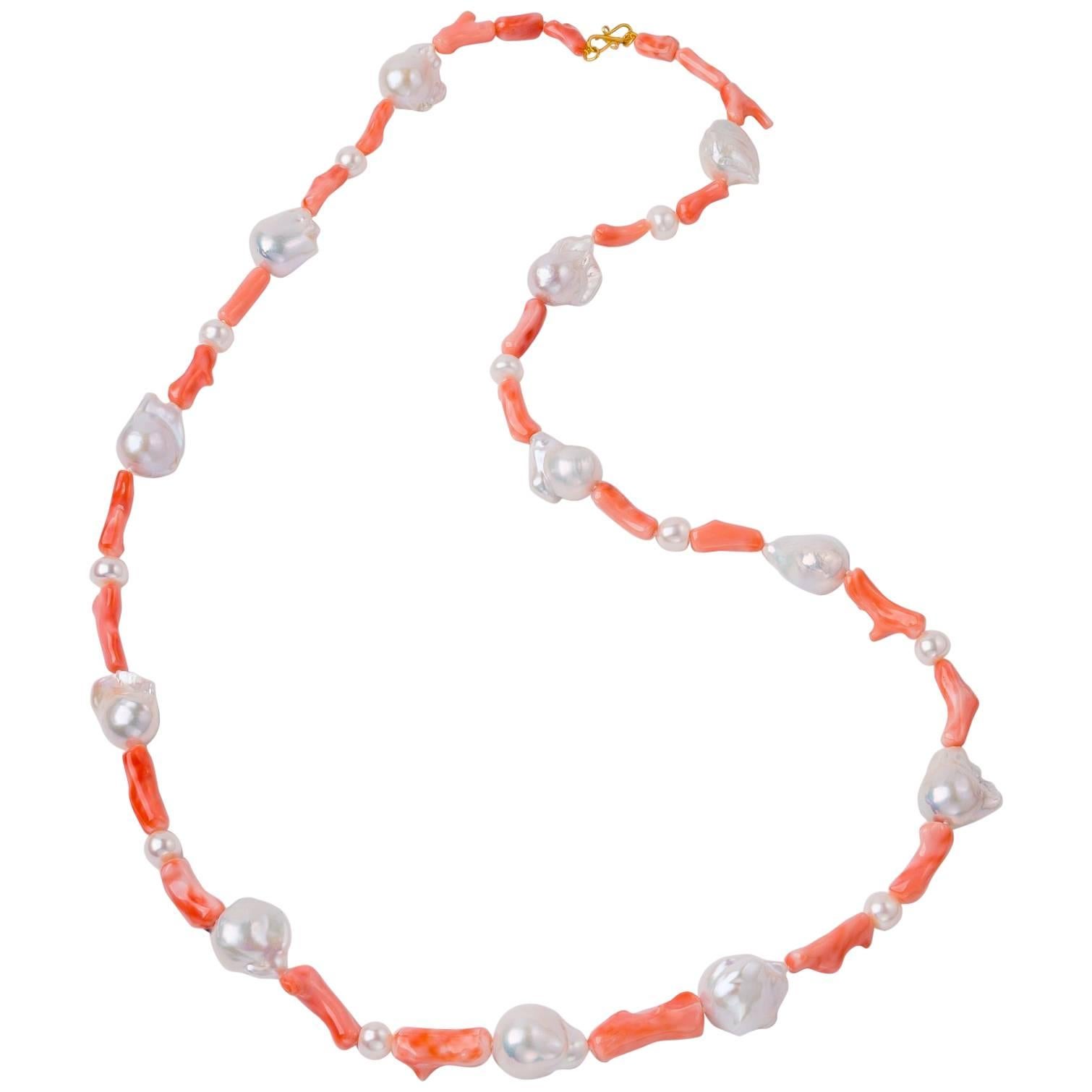 Angel Skin Deep Sea Coral Baroque Freshwater Pearls Necklace