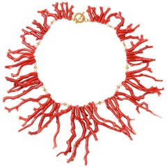 Branch Coral, Freshwater Pearls and 18 Karat Gold Necklace with Toggle Clasp