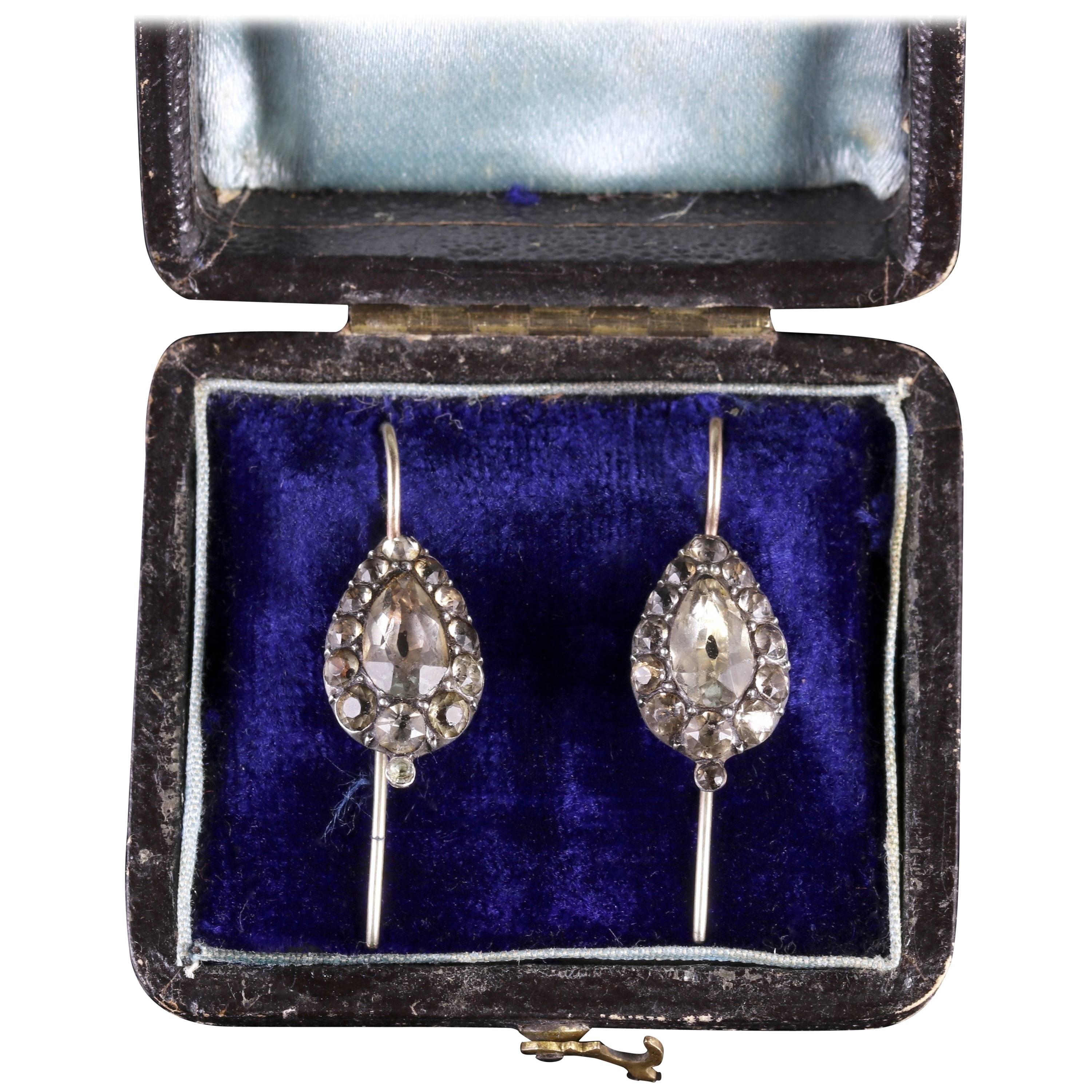 Antique Georgian Paste Earrings Boxed, circa 1800 For Sale