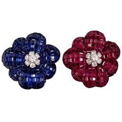 Sabbadini Ruby Sapphire and Diamond Brooches 8