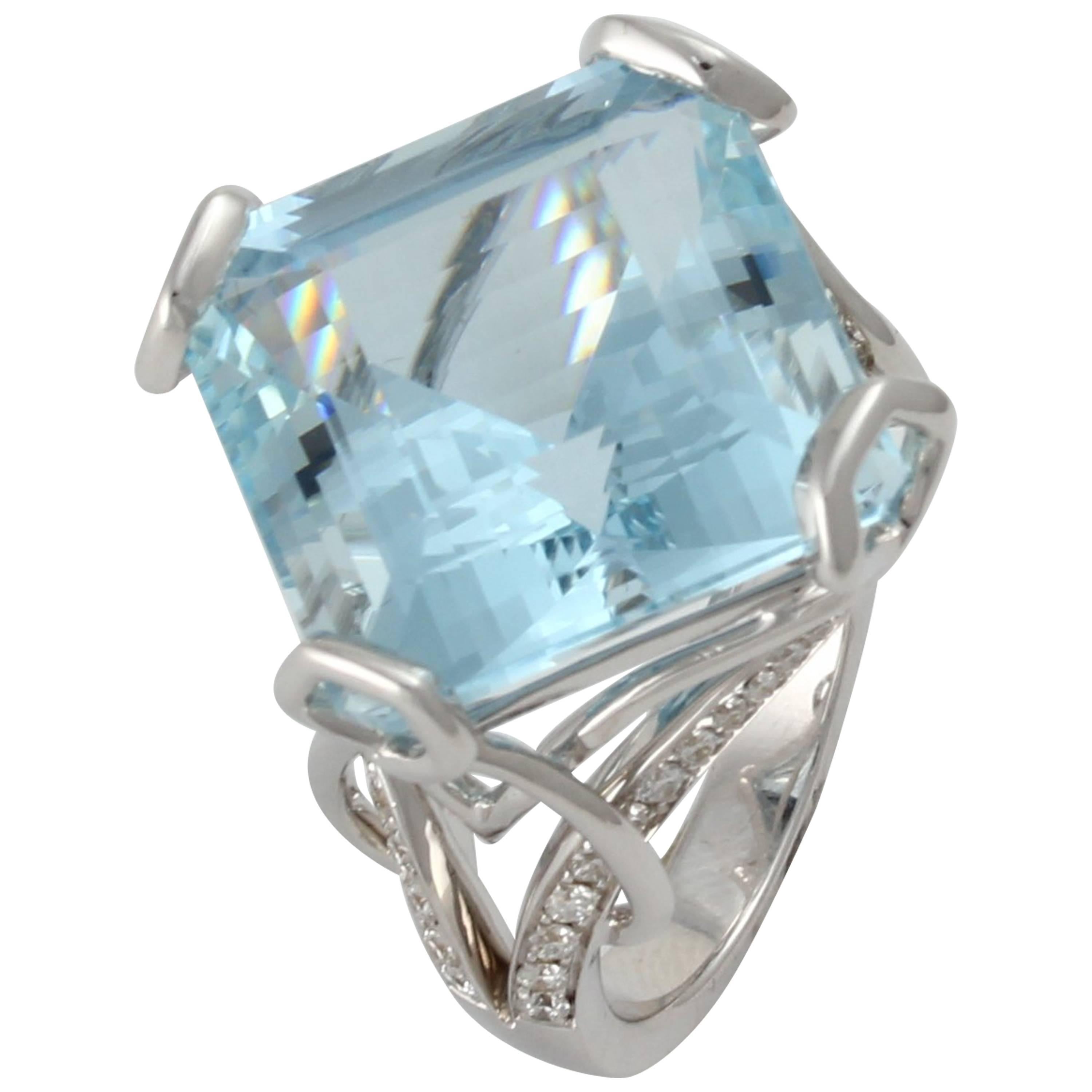 Frederic Sage 21.07 Carat Aquamarine Diamond Ring For Sale