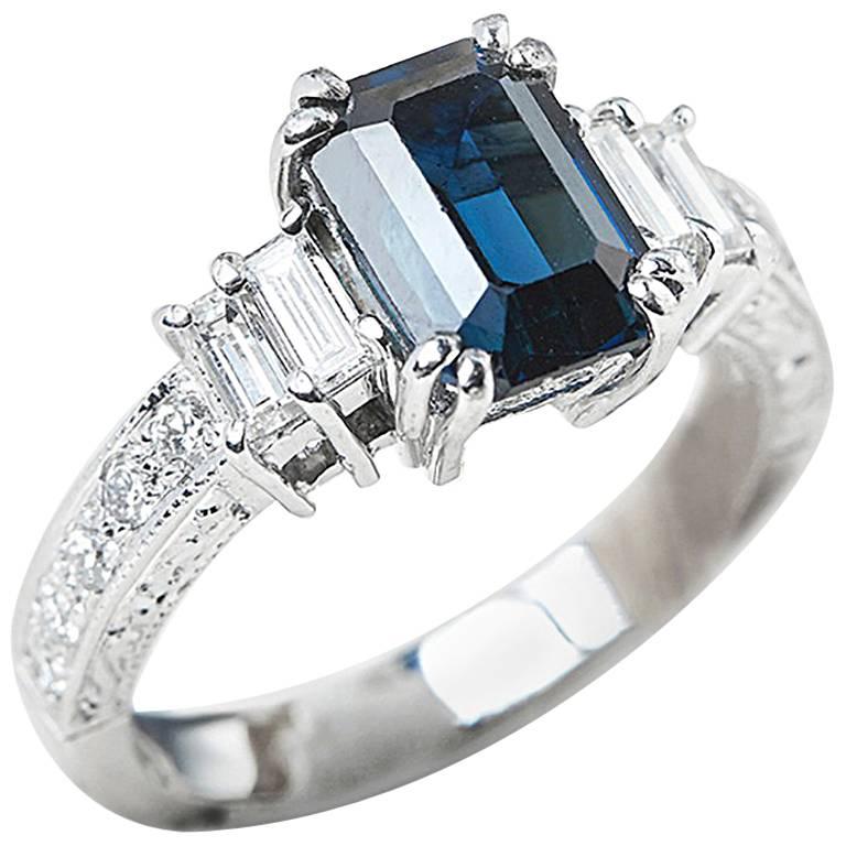 18 Karat White Gold GIA Certified Sapphire Diamond Engagement Ring