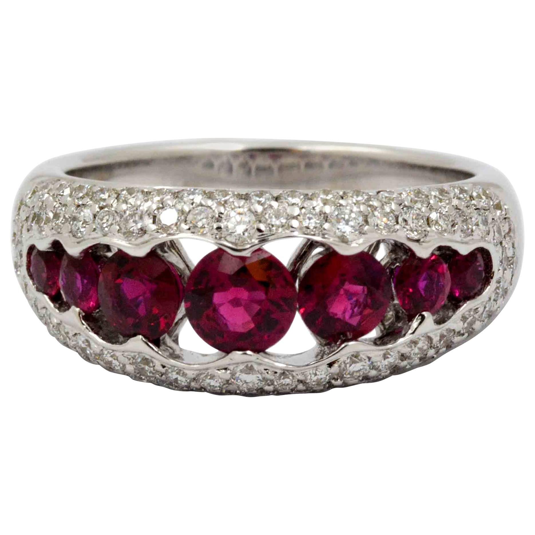 Ruby and .68 ct Pave Diamonds 18 KW Gold Ring
