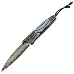 William Henry Gentac Victory Damascus Steel Knife with Whooly Mammoth Handle