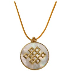 Chinoiserie Pendant, Hand-Hammered 18 Karat Gold, Diamonds and Mother-of-Pearl