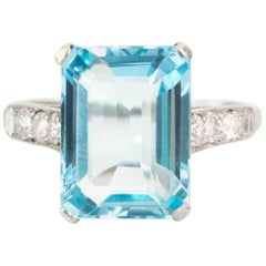 Vintage 1940s GIA Certified Aquamarine Diamond Cocktail Ring