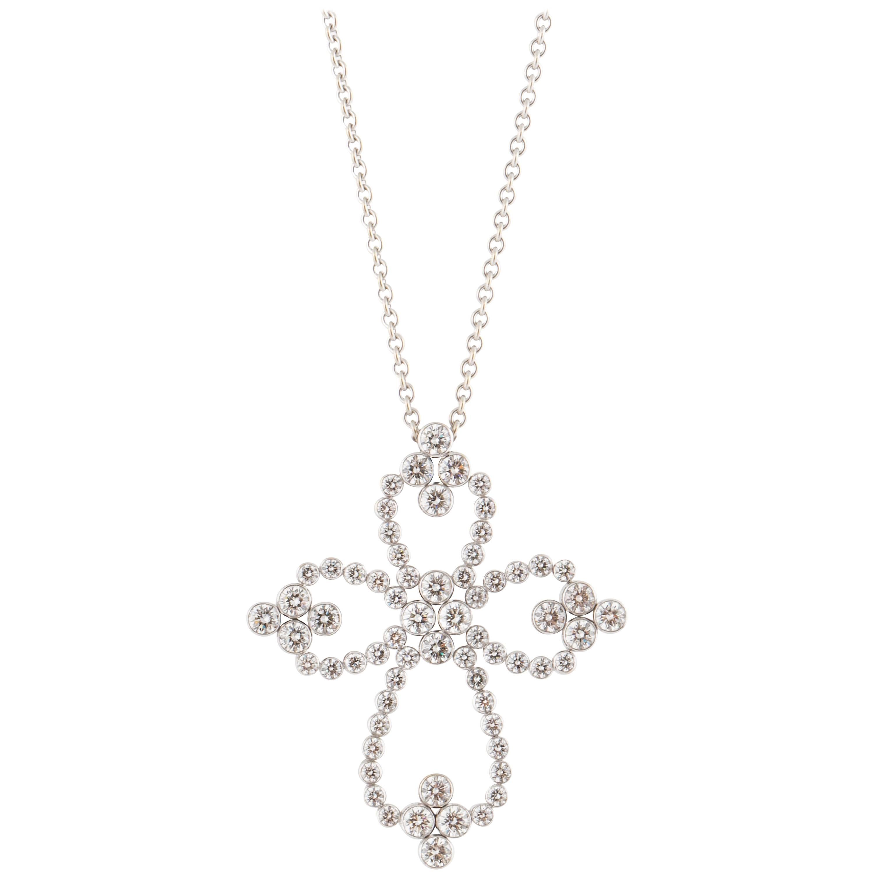 Diamond Cross Pendant Necklace in 18K White Gold