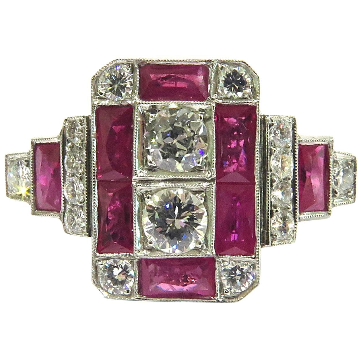 Stunning Diamond Ruby Platinum  Ring