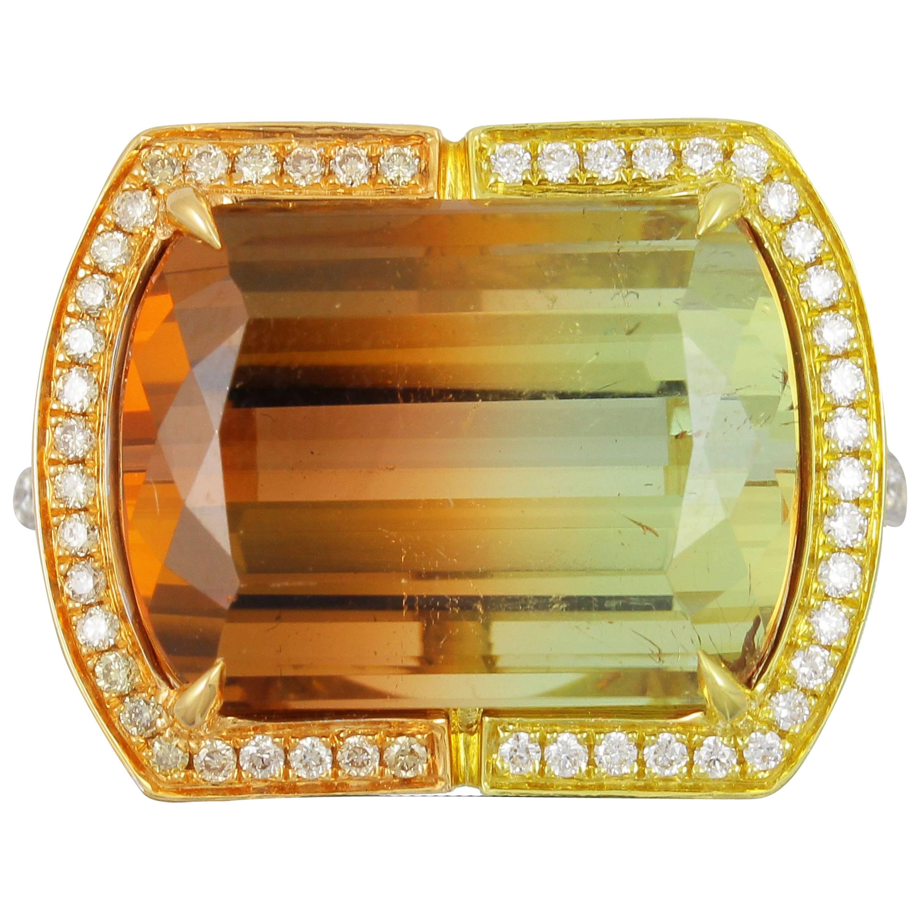 Frederic Sage 16.75 Carat Bi-Color Tourmaline Diamond Ring For Sale