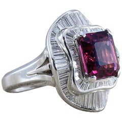 Grande bague cocktail en platine avec tourmaline et diamants