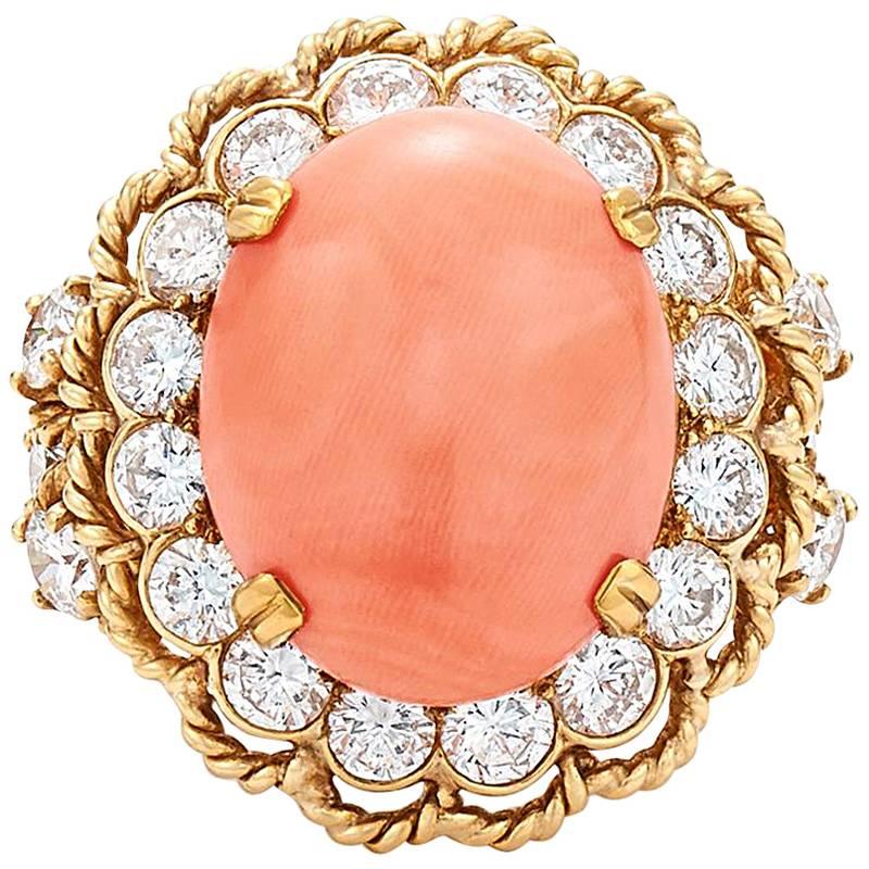 1960s Van Cleef & Arpels Coral Diamond Ring 