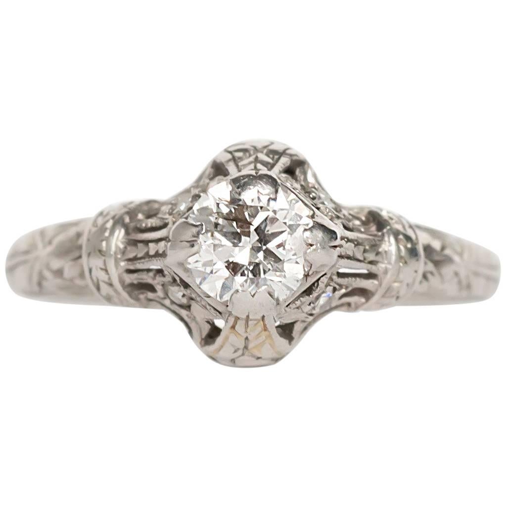 1910 Edwardian Platinum .40 Carat Old European Brilliant Diamond Engagement Ring For Sale