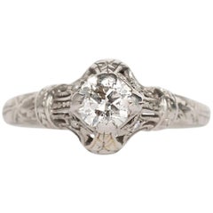 Antique 1910 Edwardian Platinum .40 Carat Old European Brilliant Diamond Engagement Ring