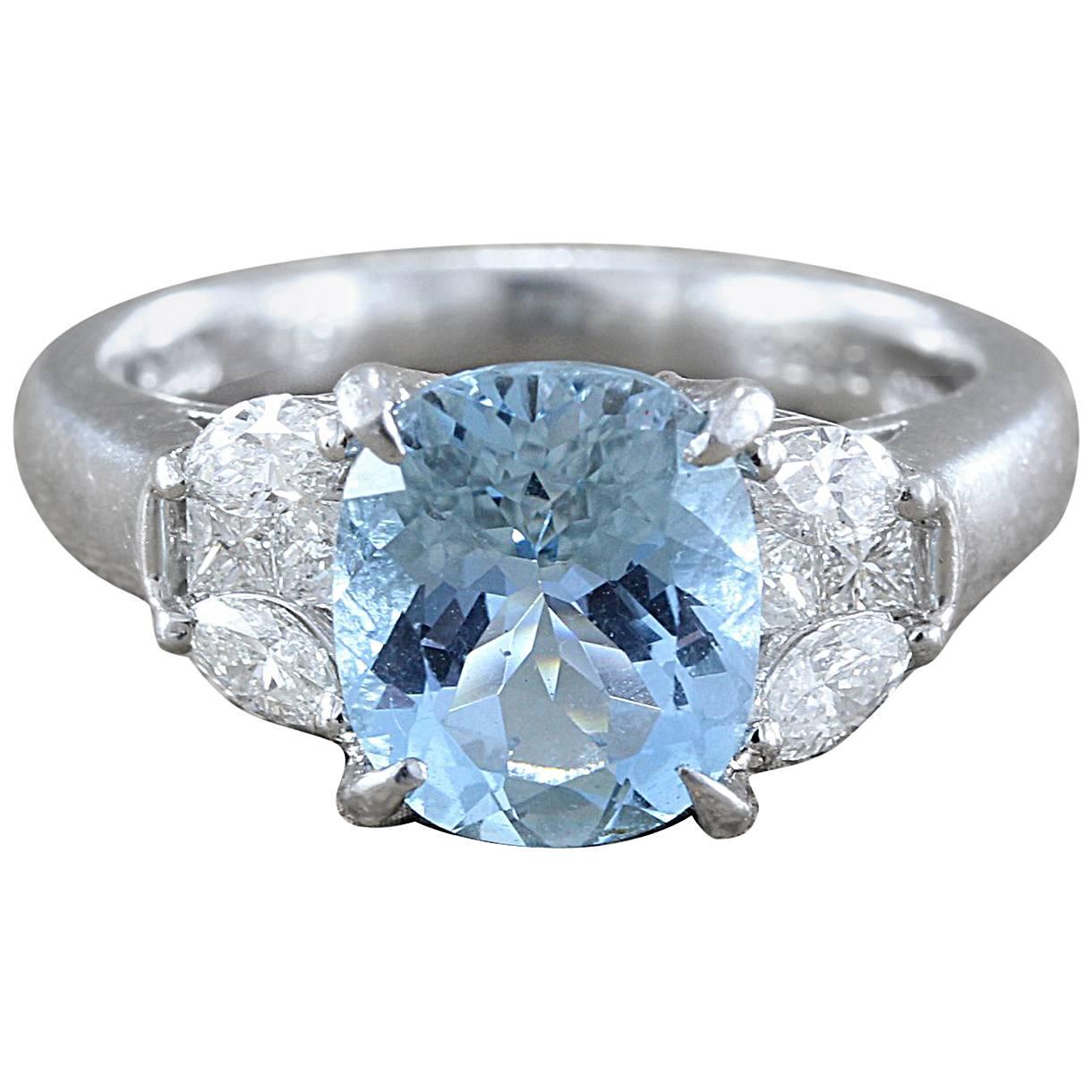 Gem Aquamarine Diamond Platinum Ring For Sale