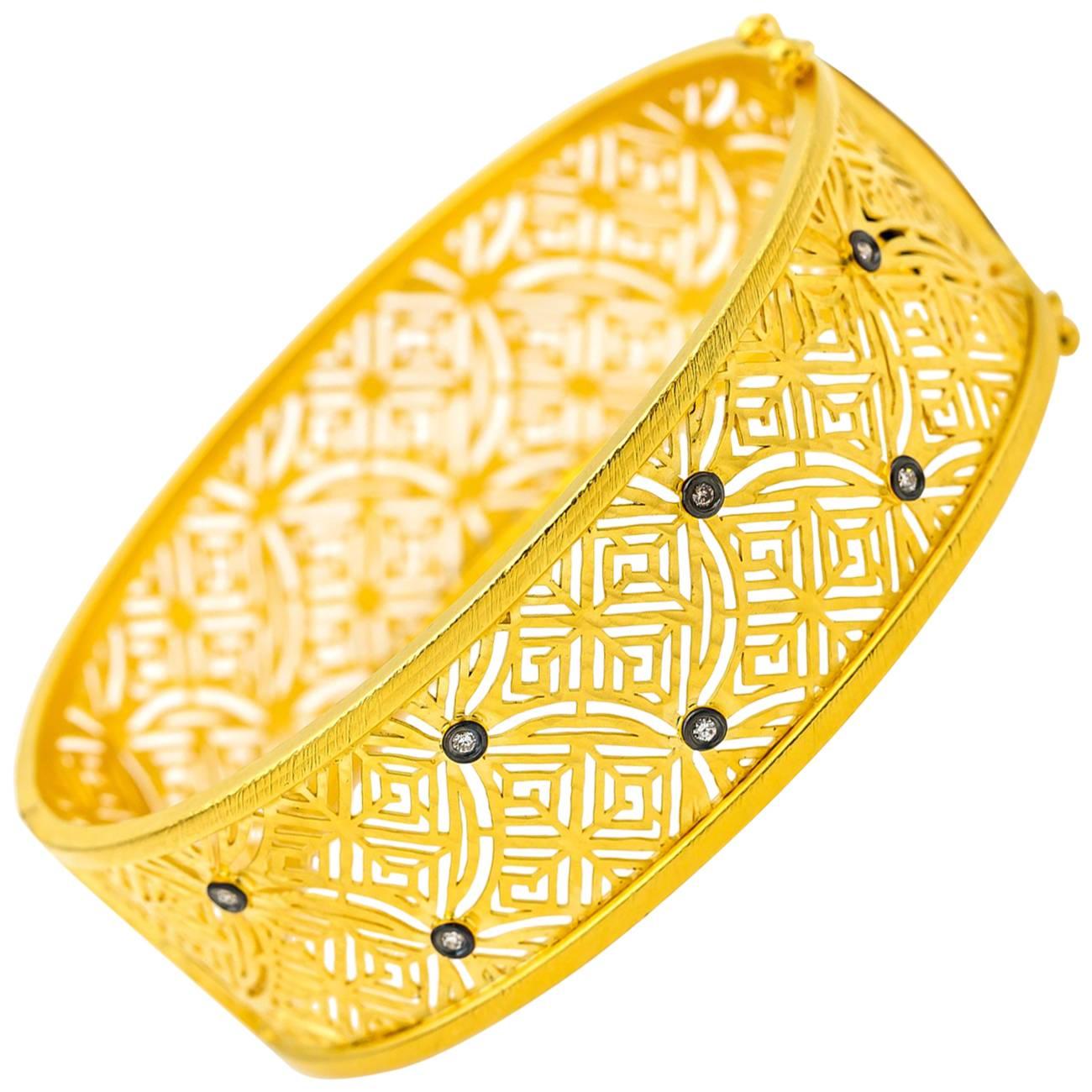 Gold Vermeil Filigree and Diamond Cuff Clasp Bracelet with Accent Diamonds