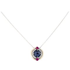 Danhier Sapphire Ruby Diamond Gold Pendant Necklace