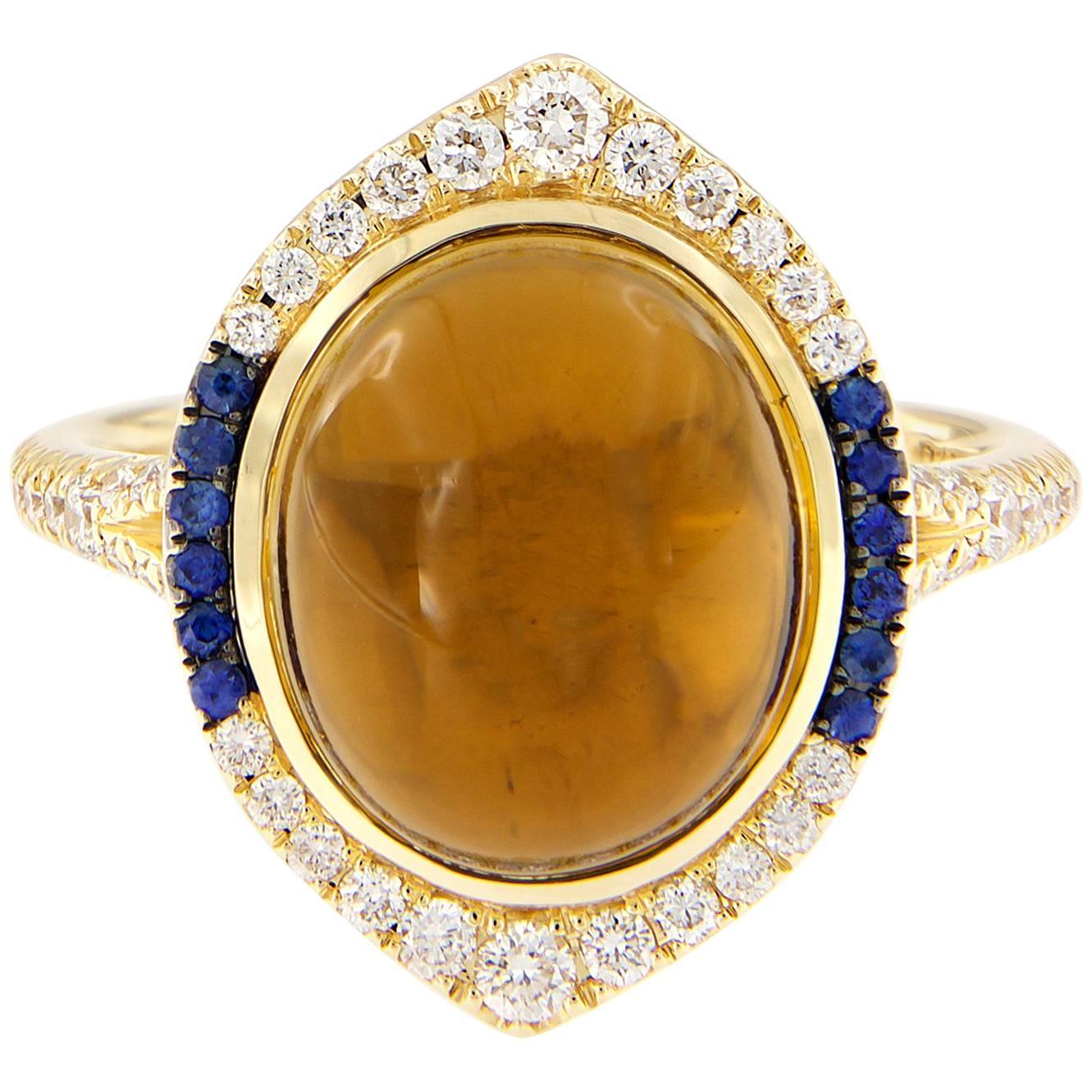 Christophe Danhier Citrine Sapphire & Diamond Yellow Gold Ring For Sale