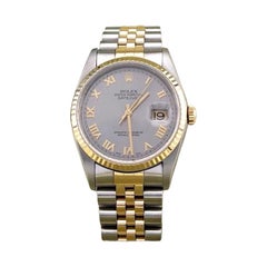 2002 Rolex Datejust 16233 36mm Silver Roman Dial 18k Gold Steel Box Paper