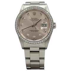 Rolex Datejust 16220 36mm Diamond Bezel Pink Diamond Dial Stainless Steel