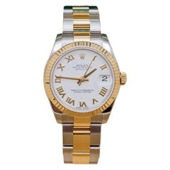 Rolex Datejust 178273, 31 mm, formato medio, quadrante bianco con numeri romani, oro 18 carati e acciaio, scatola e documenti