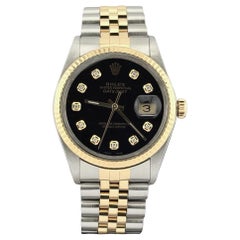 Rolex Datejust 16013, 36 mm, esfera negra con diamantes, oro amarillo de 18 quilates y acero, brazalete Jubilee