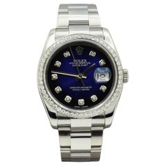 Rolex Datejust 116200 36mm Blue Vignette Diamond Dial Diamond Bezel Steel
