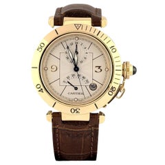 Cartier Pasha Power Reserve GMT 2395 W3014456 38mm Silver Dial 18k Yellow Gold