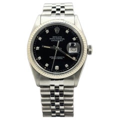 Rolex Datejust 16014, 36 mm, quadrante nero con diamanti, acciaio inossidabile e oro 18 carati