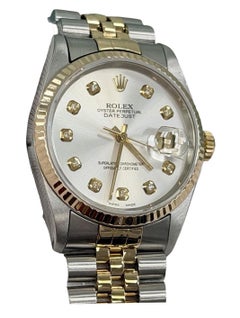 Rolex Datejust 16233, 36 mm, quadrante argento con diamanti, oro giallo 18 carati e acciaio inossidabile