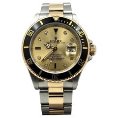 Rolex Submariner Date 16613 40mm Champagne Serti Dial 18k Yellow Gold Steel