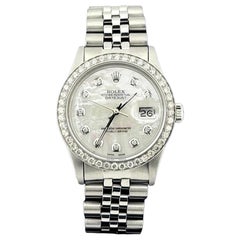 Rolex Datejust 16014 36 mm, cadran en nacre serti de diamants, lunette sertie de diamants, acier