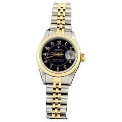 Rolex Lady Datejust 69173 Blue Boiler Gauge Dial 18k Yellow Gold Steel Jubilee