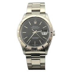 Rolex Datejust Turn O Graph Thunderbird 16264 36mm Black Dial 18k Gold Steel