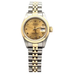 Rolex Ladies Datejust 69163 Champagne Arabic Dial 18k Yellow Gold Steel