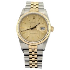 Rolex Datejust 16233 36mm Champagne Tapestry Dial 18k Yellow Gold Steel