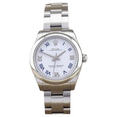 Rolex Oyster Perpetual Midsize 177200 31mm White Blue Roman Dial Steel Box Paper